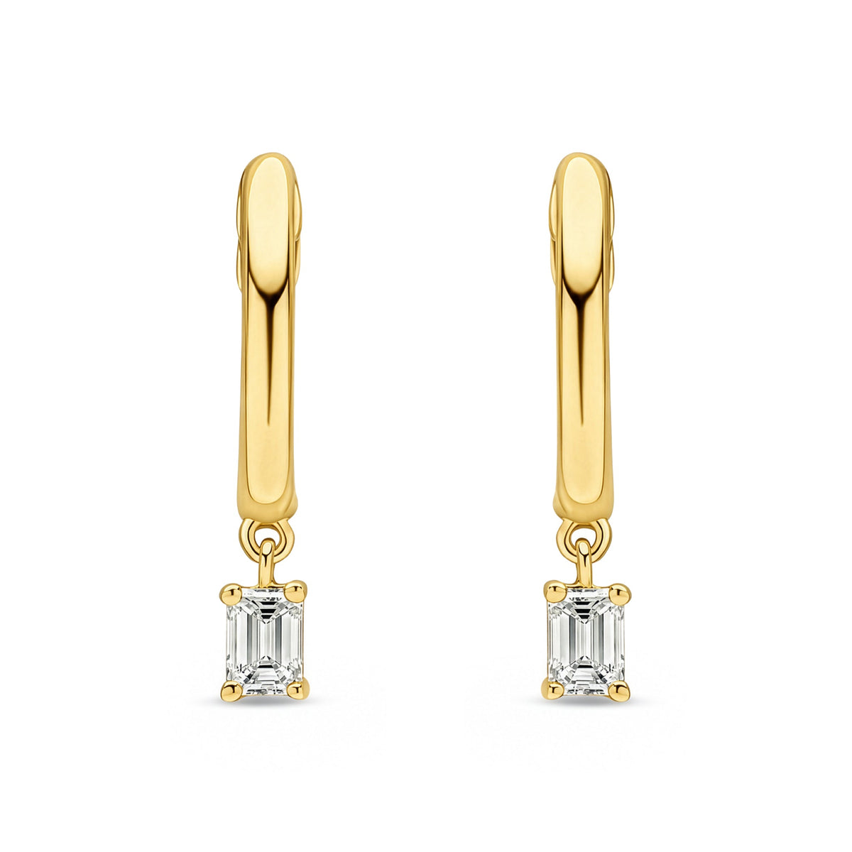 18ct Yellow Gold Emerald Cut Natural Diamond Drop Hoop Earrings