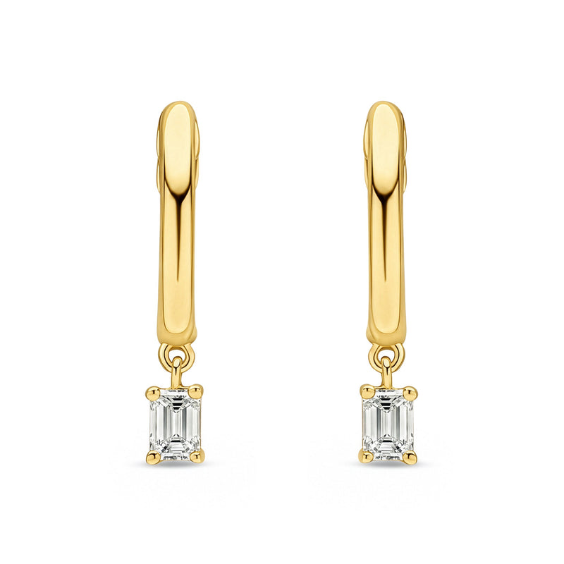 18ct Yellow Gold Emerald Cut Natural Diamond Drop Hoop Earrings