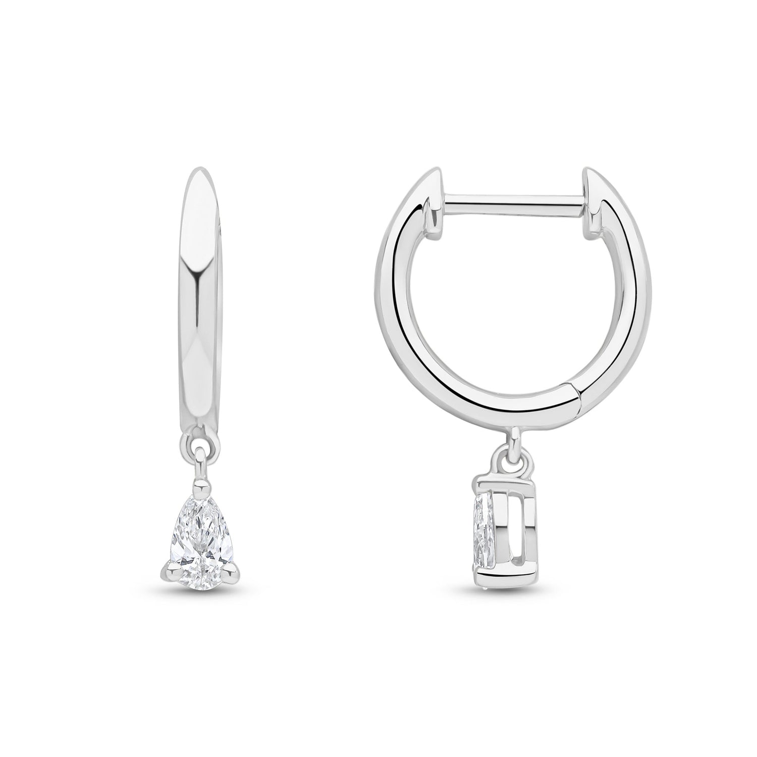 18ct White Gold Hoop Earrings with Pear Shaped Natural Diamond Drops — 10mm
