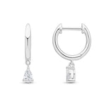 18ct White Gold Hoop Earrings with Pear Shaped Natural Diamond Drops — 10mm