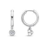 18ct White Gold Hoop Earrings with Millegrain Natural Diamond Drops — 12.5mm