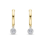 18ct Yellow Gold Hoop Earrings with White Gold Millegrain Natural Diamond Drops — 12.5mm