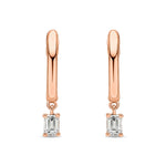 18ct Rose Gold Emerald Cut Natural Diamond Drop Hoop Earrings