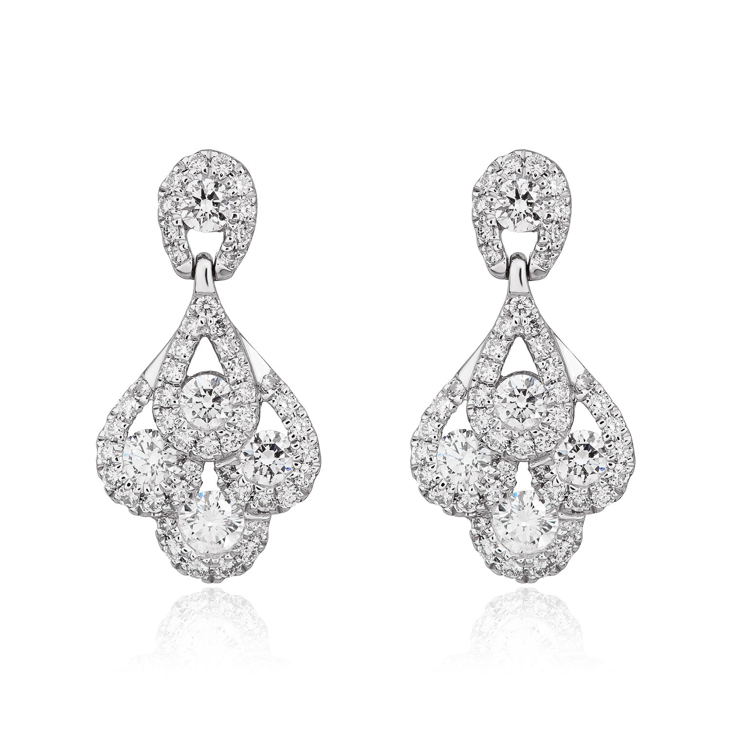 18ct White Gold Natural Diamond Peacock Drop Earrings