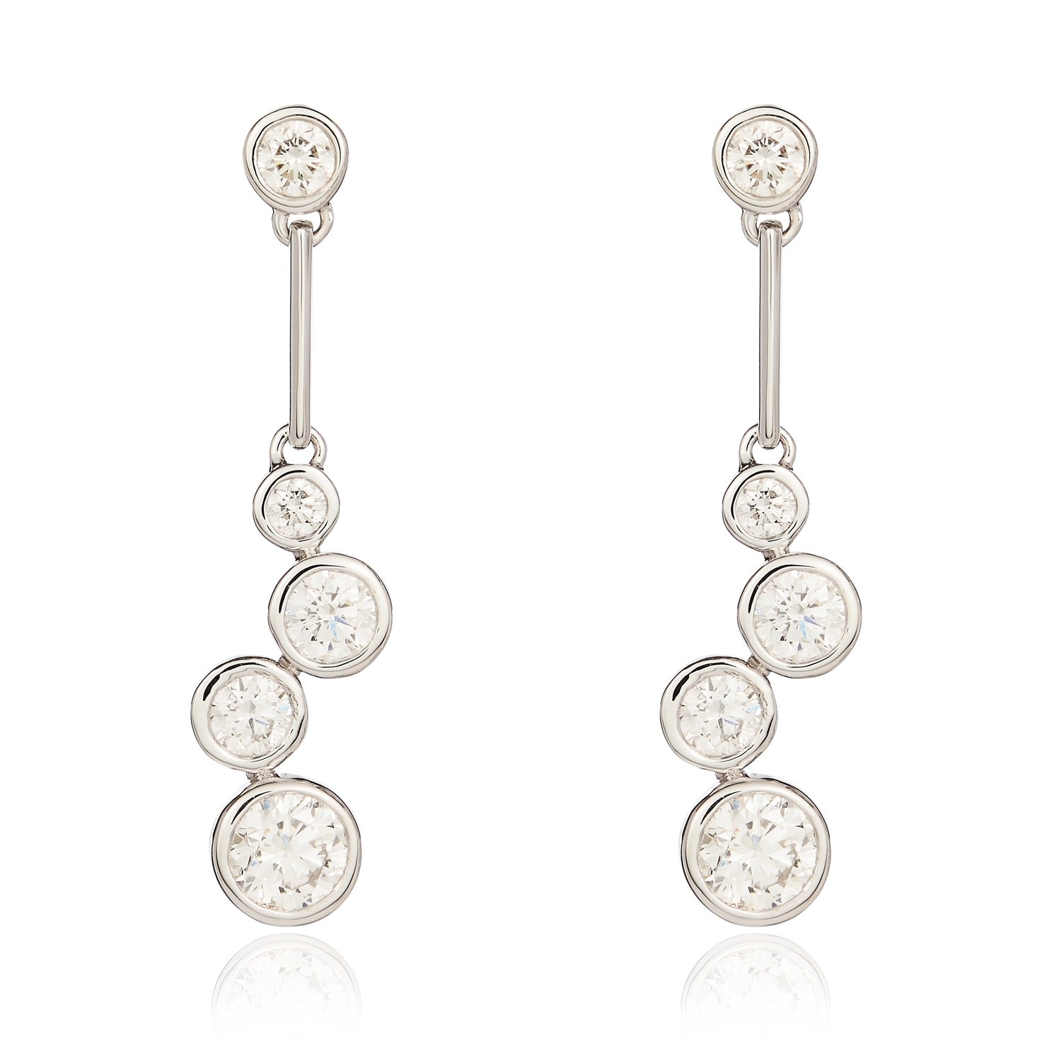 18ct White Gold Bar and Natural Diamond Bubble Drop Earrings