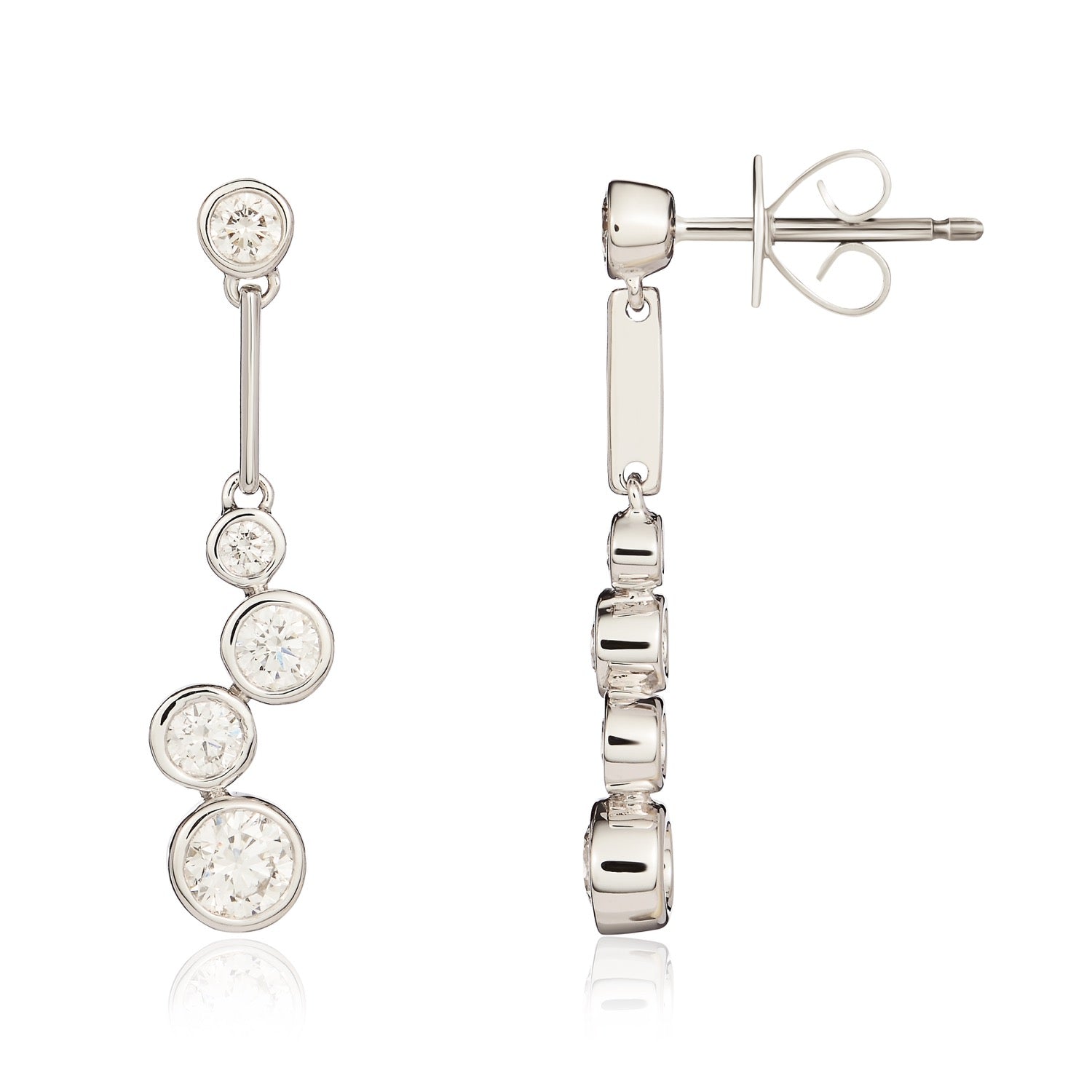 18ct White Gold Bar and Natural Diamond Bubble Drop Earrings