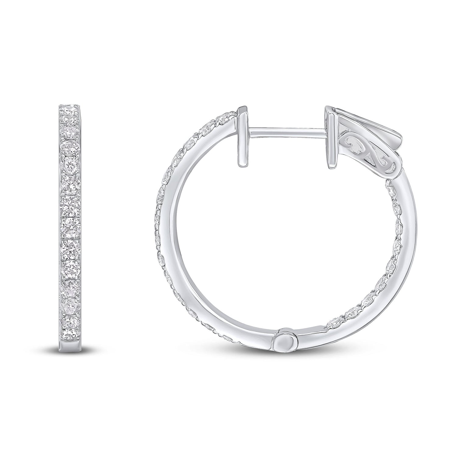 18ct White Gold Full Natural Diamond Round Hoop Earrings — 20mm