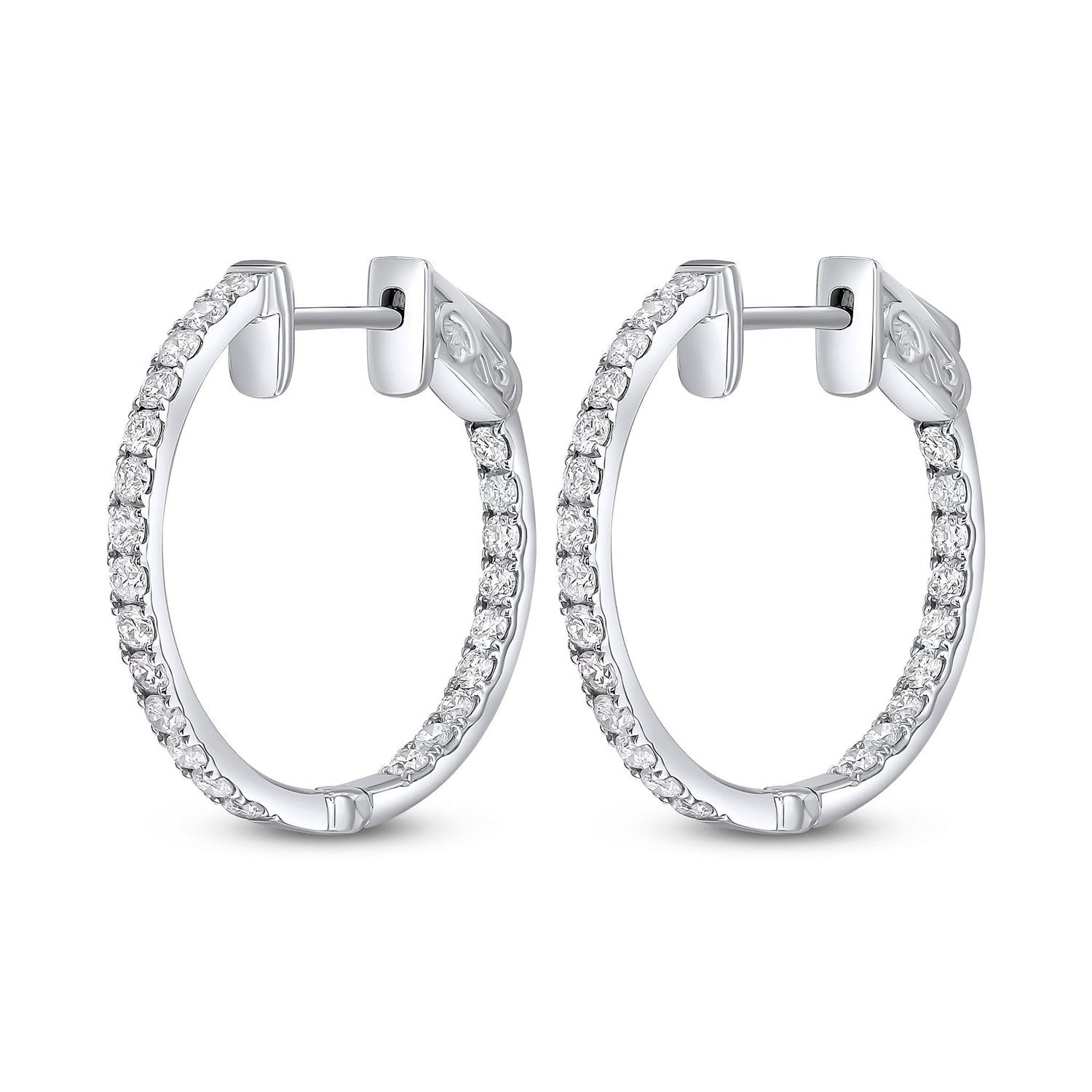 18ct White Gold Full Natural Diamond Round Hoop Earrings — 20mm