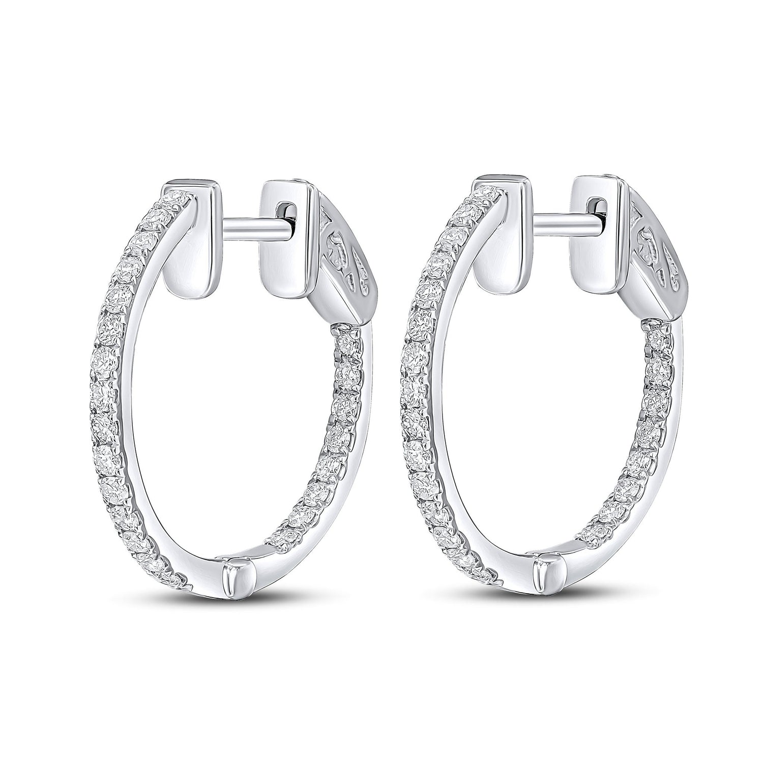 18ct White Gold Round Natural Diamond Claw Set Full Hoop Earrings 0.35CT 18mm