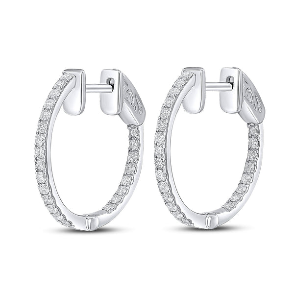 18CT White Gold Round Diamond Claw Set Full Hoop Earrings 0.35CT 18mm