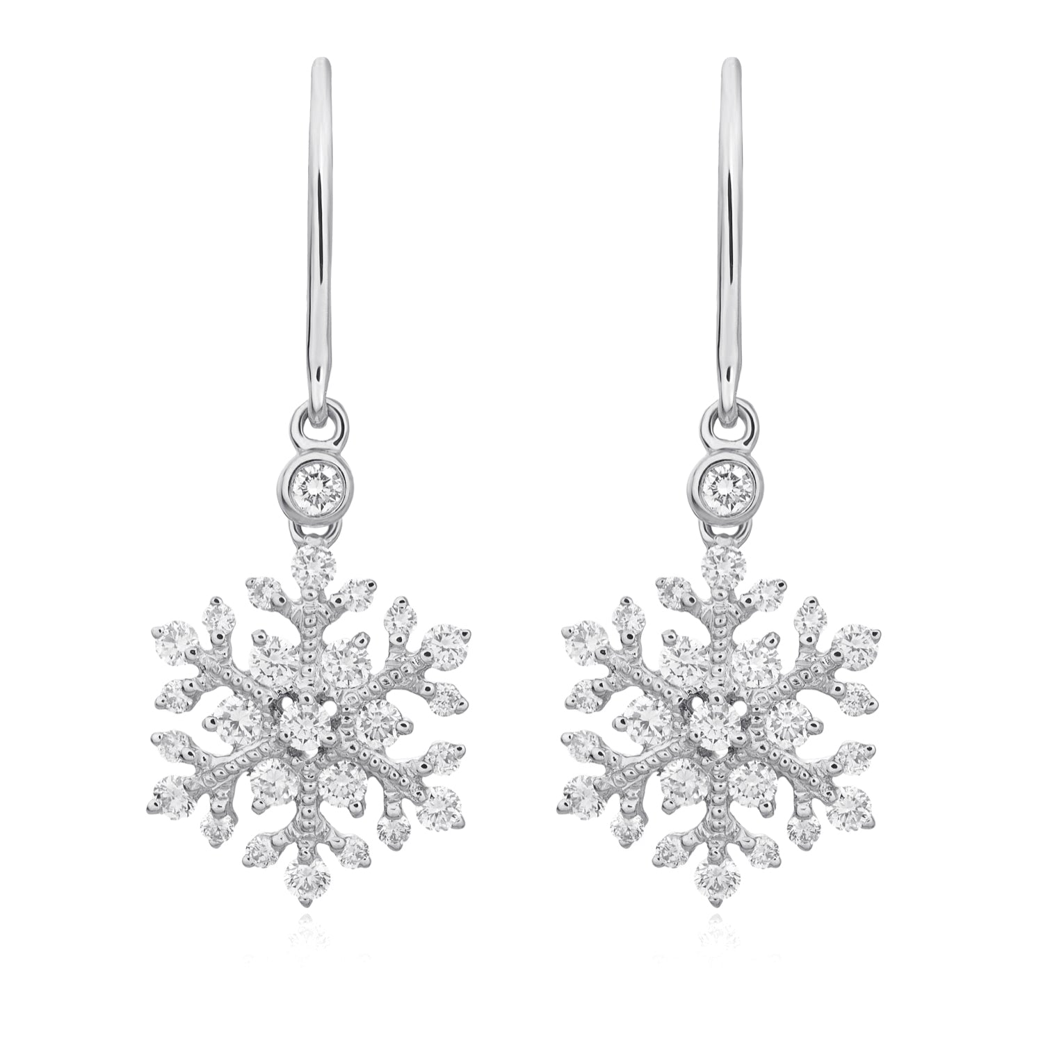 18ct White Gold Natural Diamond Snowflake Drop Earrings