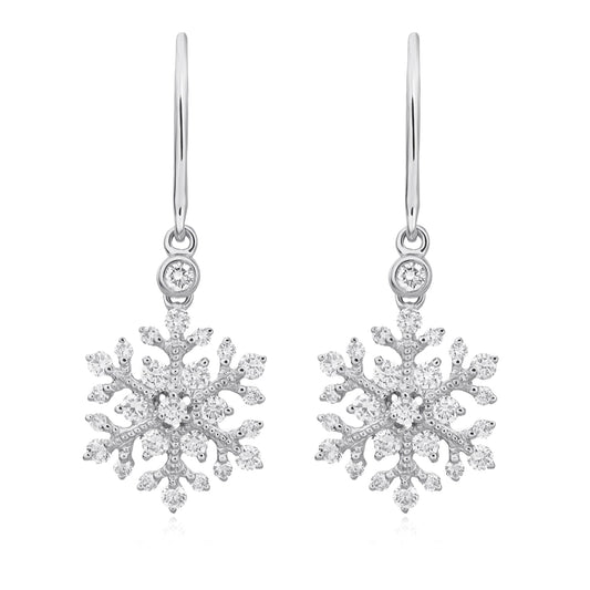 18ct White Gold Natural Diamond Snowflake Drop Earrings