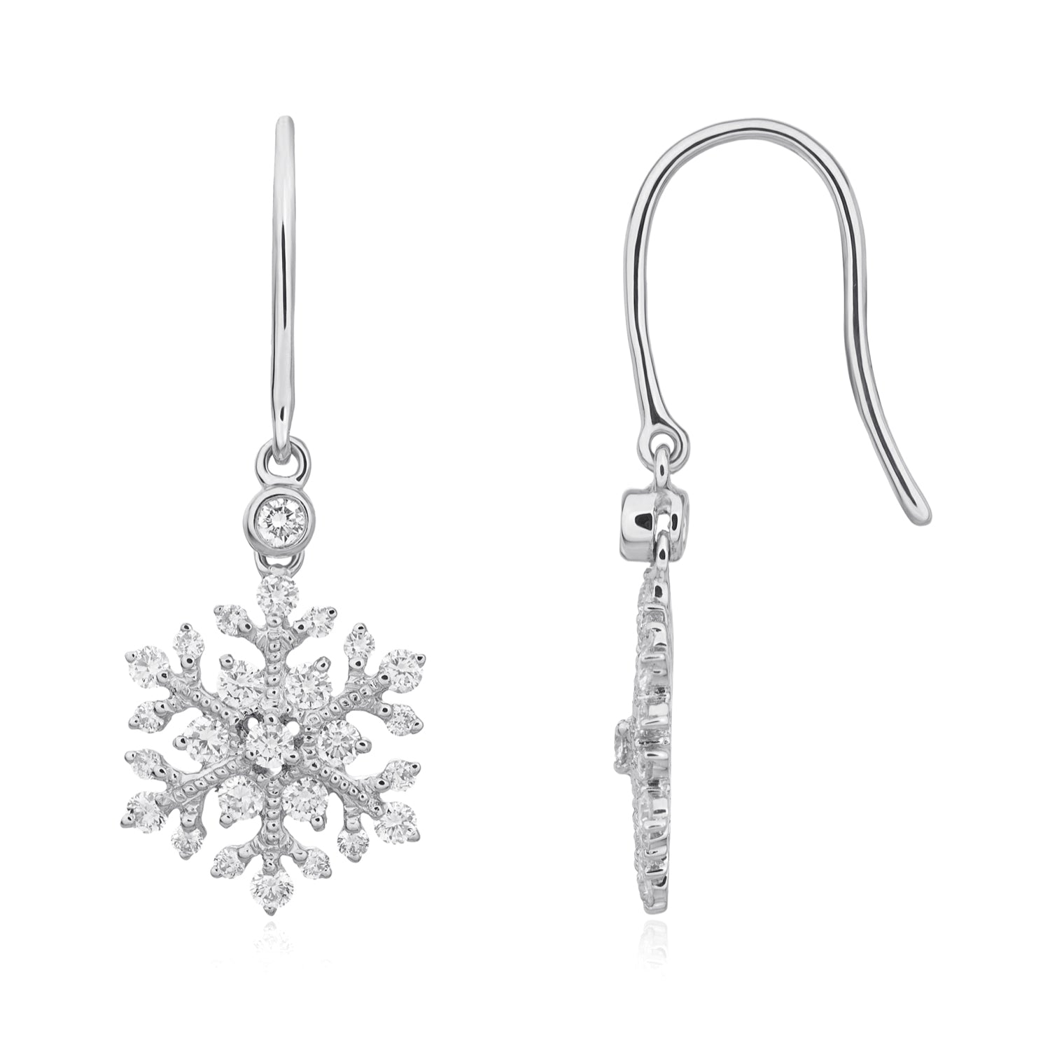 18ct White Gold Natural Diamond Snowflake Drop Earrings