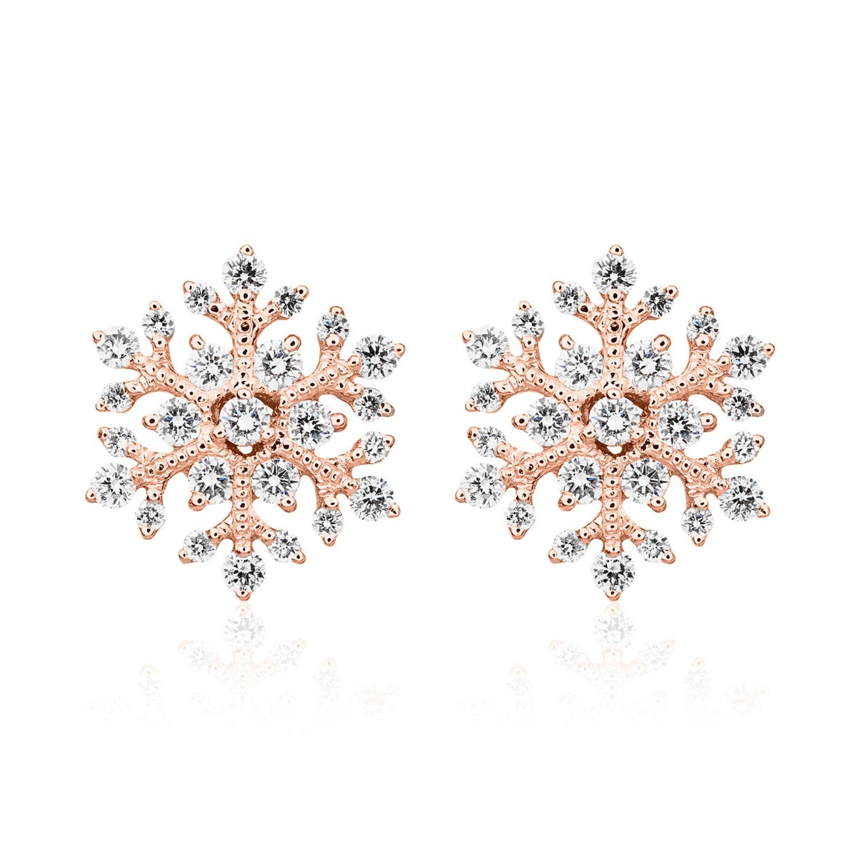 18ct Rose Gold Natural Diamond Snowflake Stud Earrings — 12mm