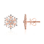18ct Rose Gold Natural Diamond Snowflake Stud Earrings — 12mm