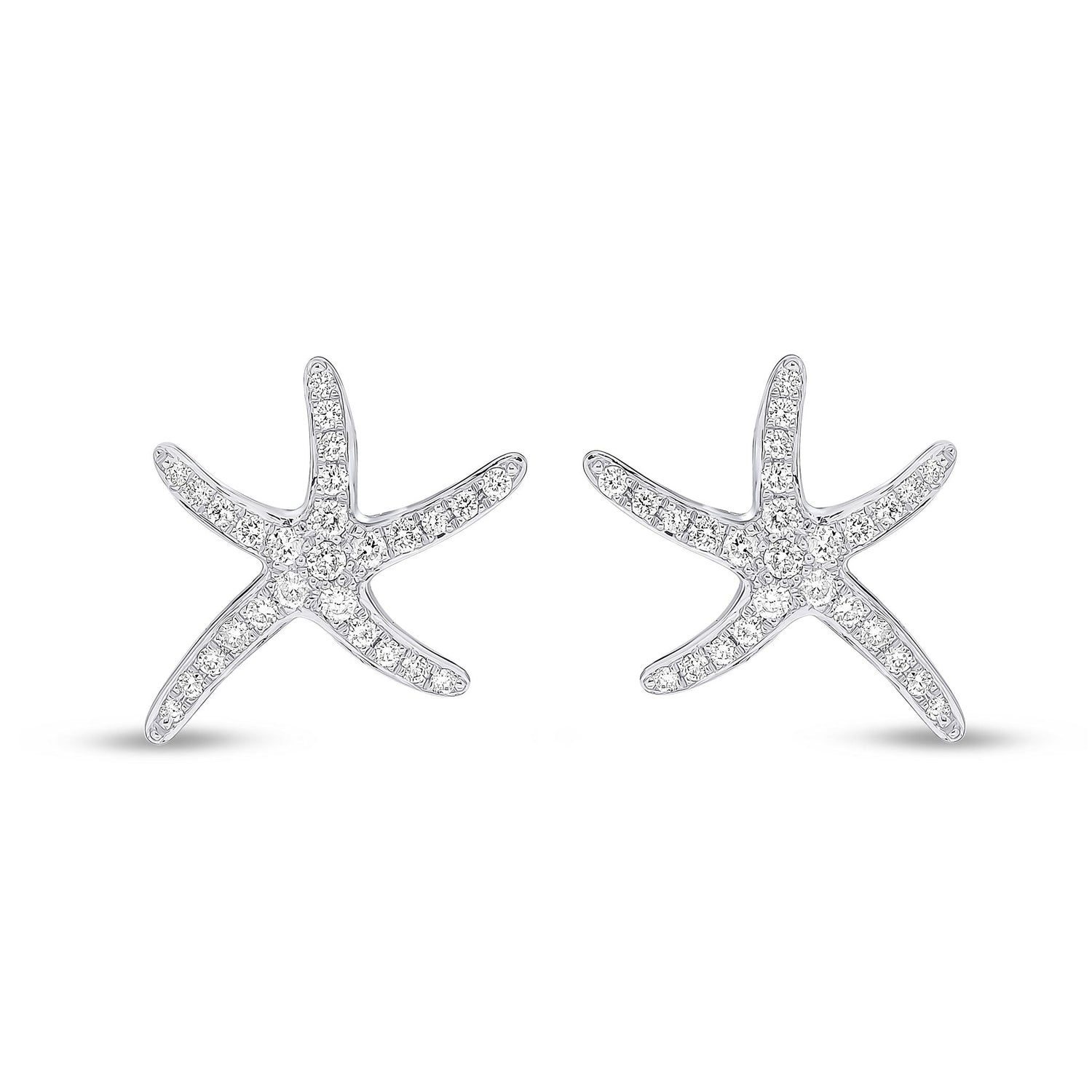 18ct White Gold Natural Diamond Starfish Stud Earrings — 13mm