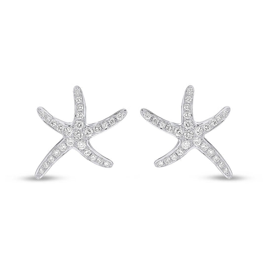 18ct White Gold Natural Diamond Starfish Stud Earrings — 13mm