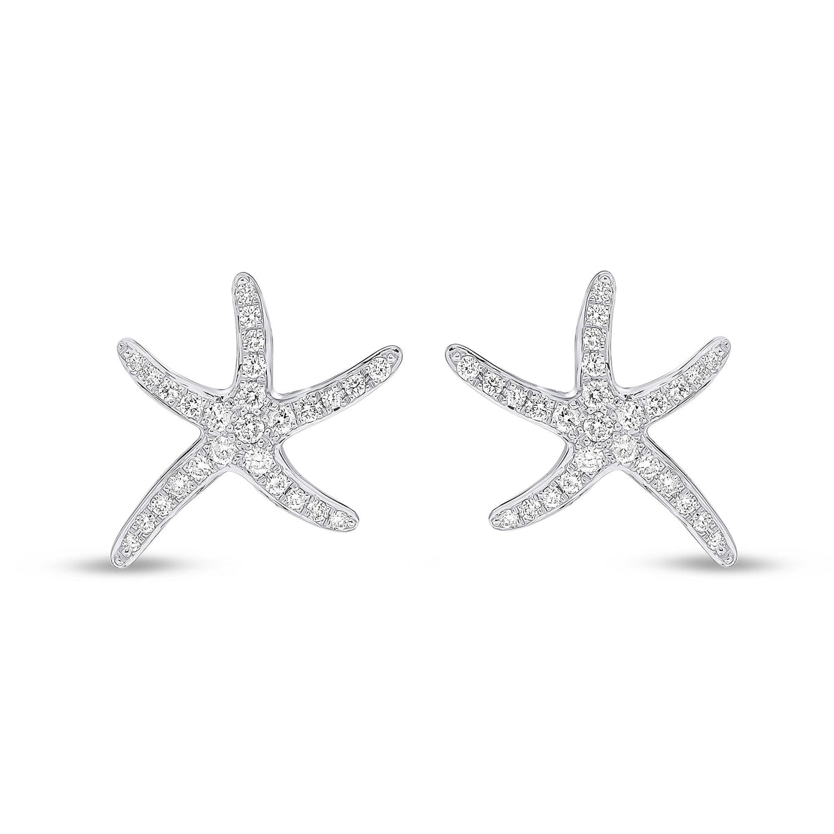 18ct White Gold Natural Diamond Starfish Stud Earrings — 13mm