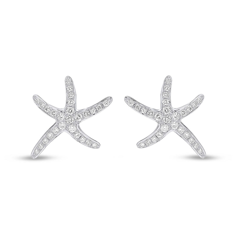 18ct White Gold Natural Diamond Starfish Stud Earrings — 13mm