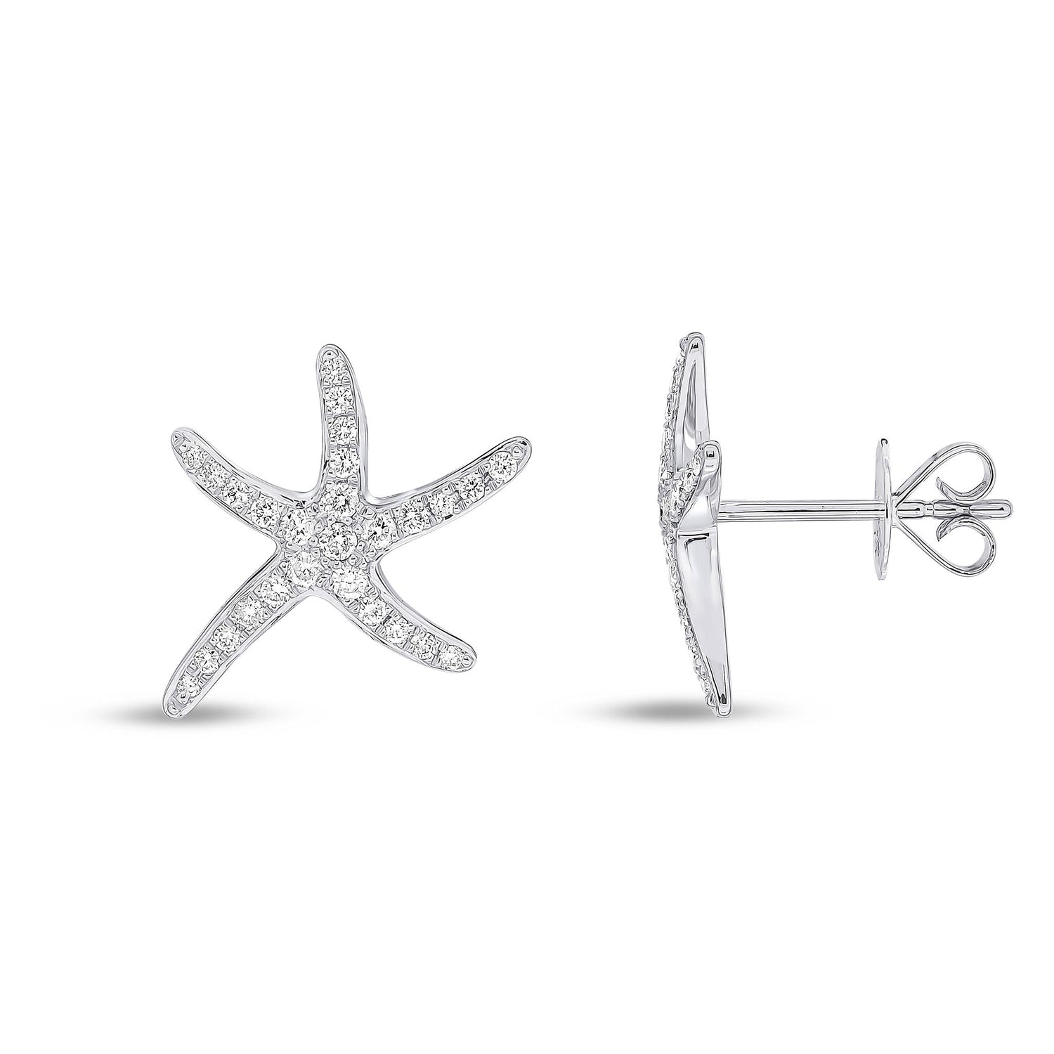 18ct White Gold Natural Diamond Starfish Stud Earrings — 13mm