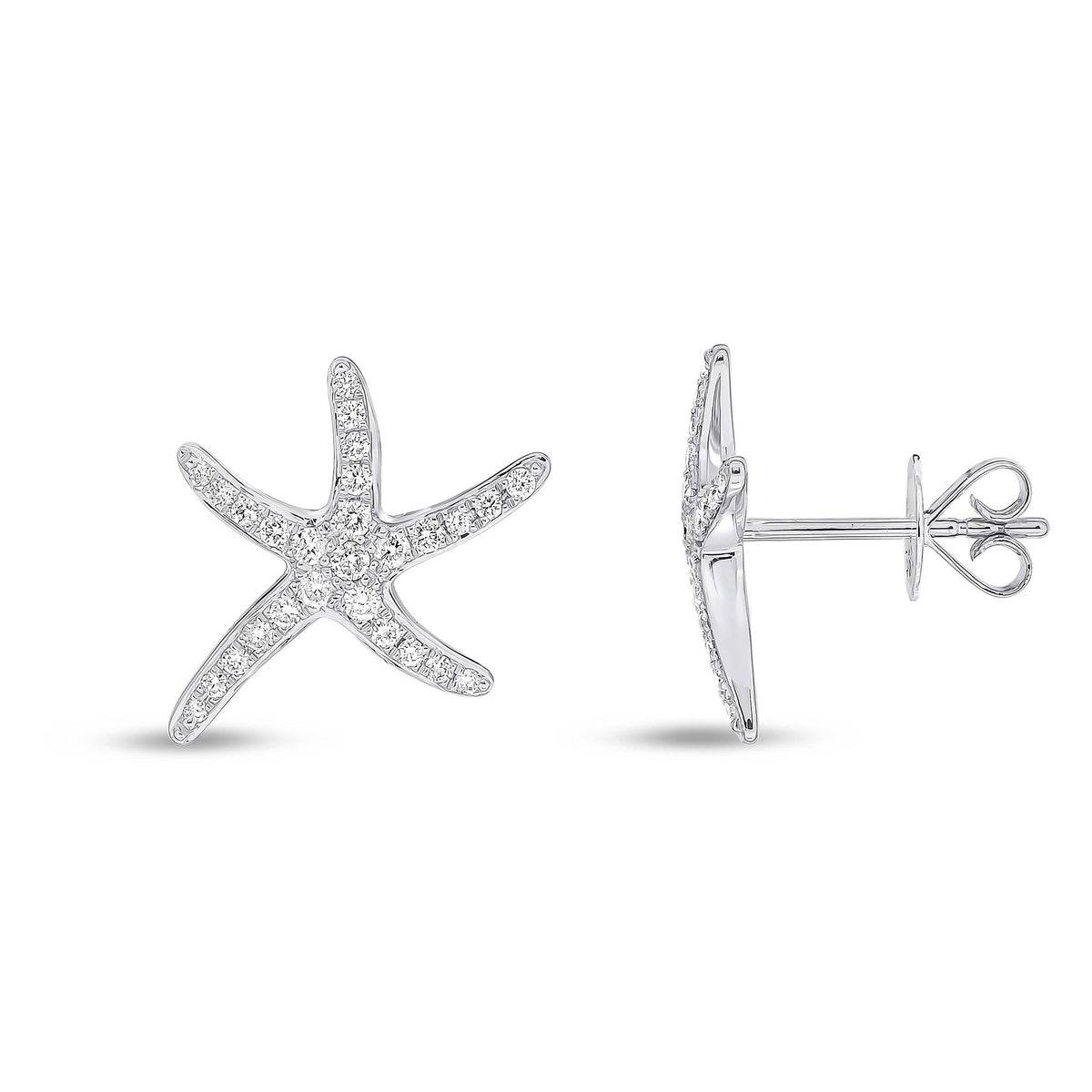 18ct White Gold Natural Diamond Starfish Stud Earrings — 13mm