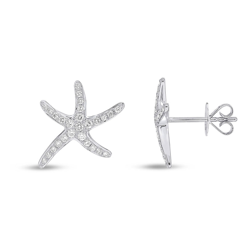 18ct White Gold Natural Diamond Starfish Stud Earrings — 13mm