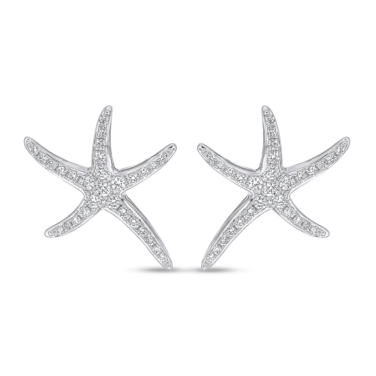 18ct White Gold Natural Diamond Starfish Stud Earrings — 17.5mm