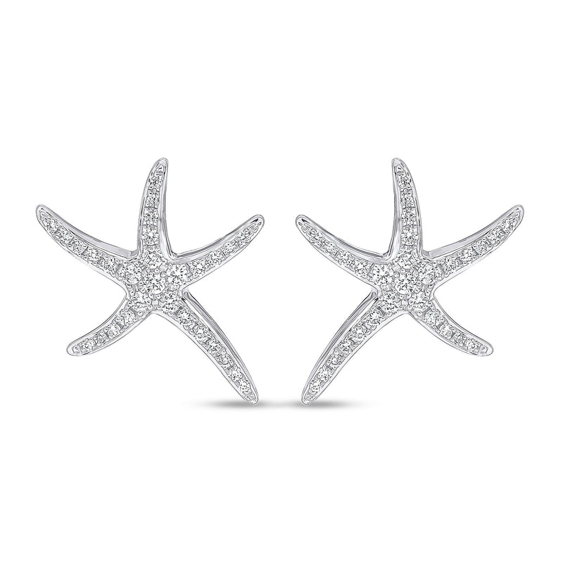 18ct White Gold Natural Diamond Starfish Stud Earrings — 17.5mm
