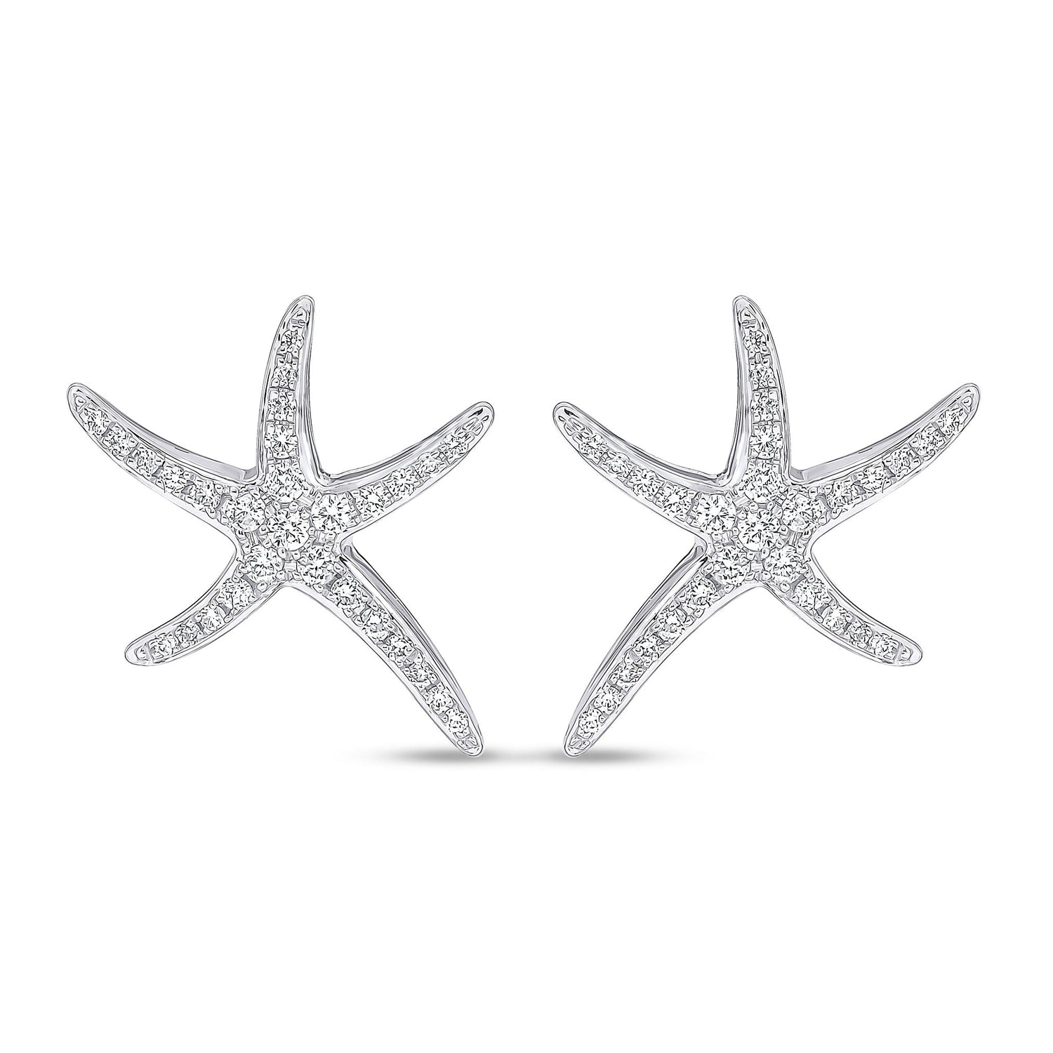 18ct White Gold Natural Diamond Starfish Stud Earrings 17.5mm