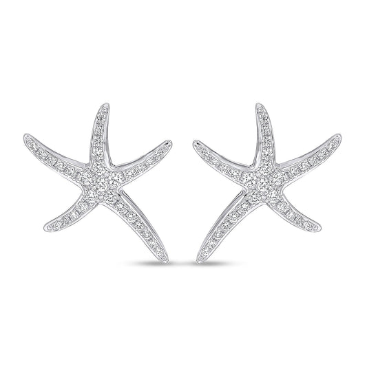 18ct White Gold Natural Diamond Starfish Stud Earrings 17.5mm