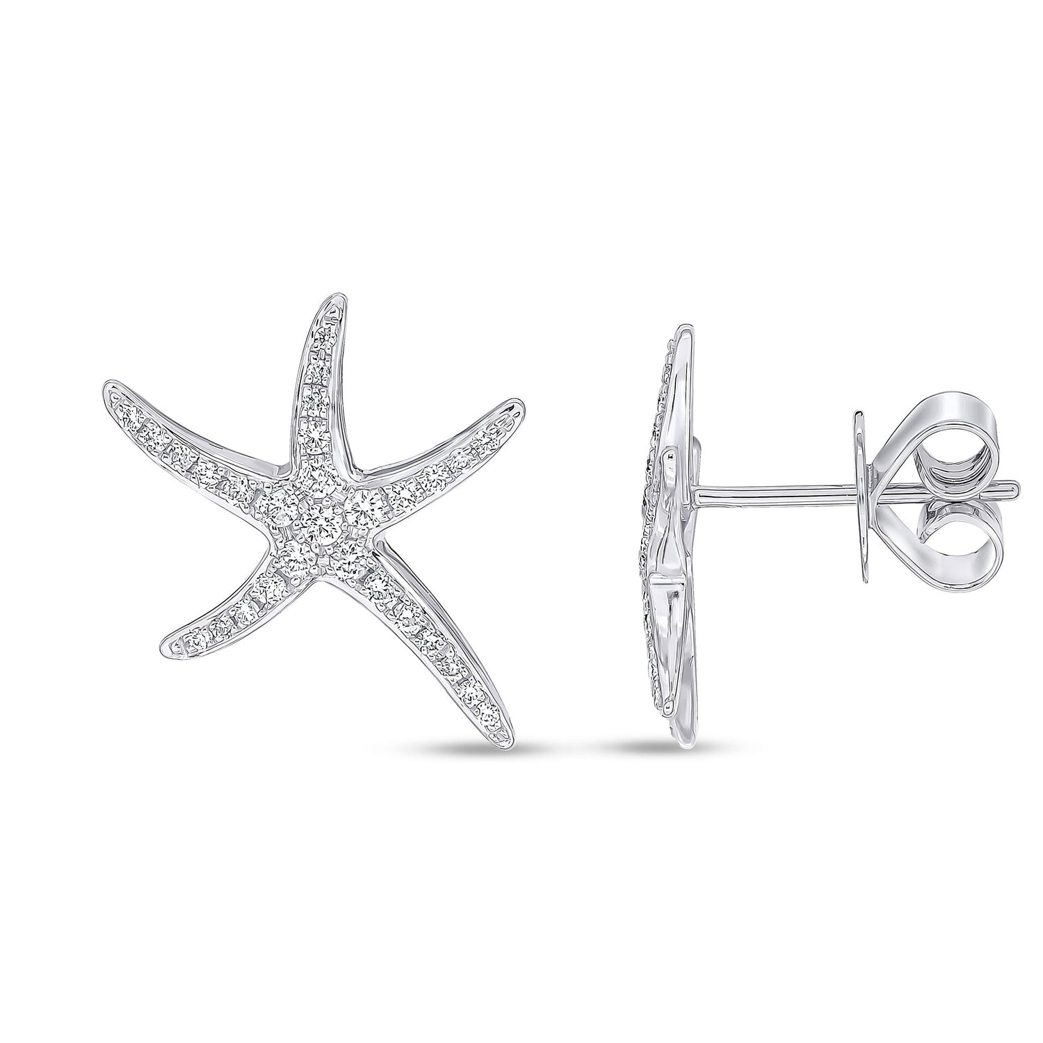 18ct White Gold Natural Diamond Starfish Stud Earrings 17.5mm