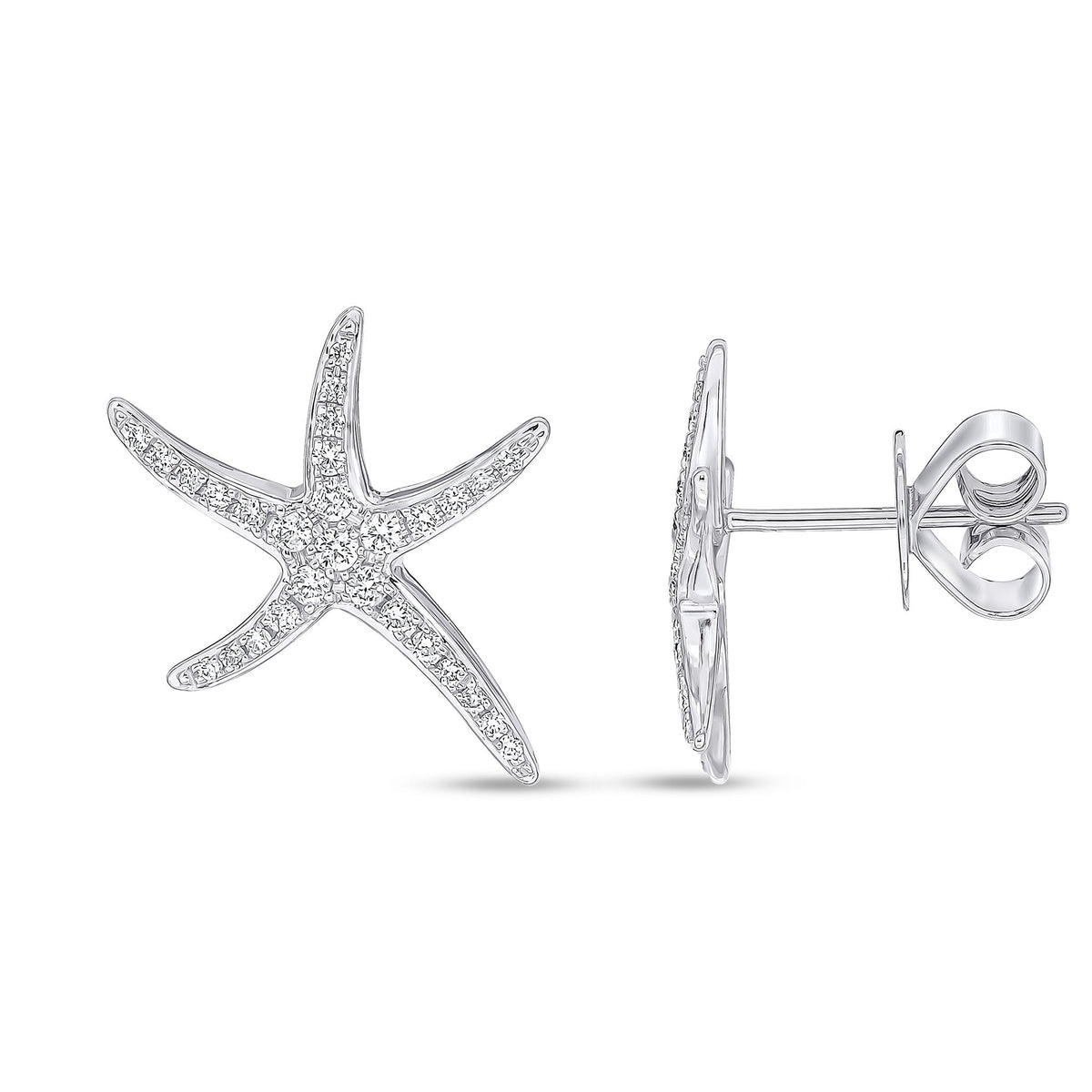 18ct White Gold Natural Diamond Starfish Stud Earrings — 17.5mm