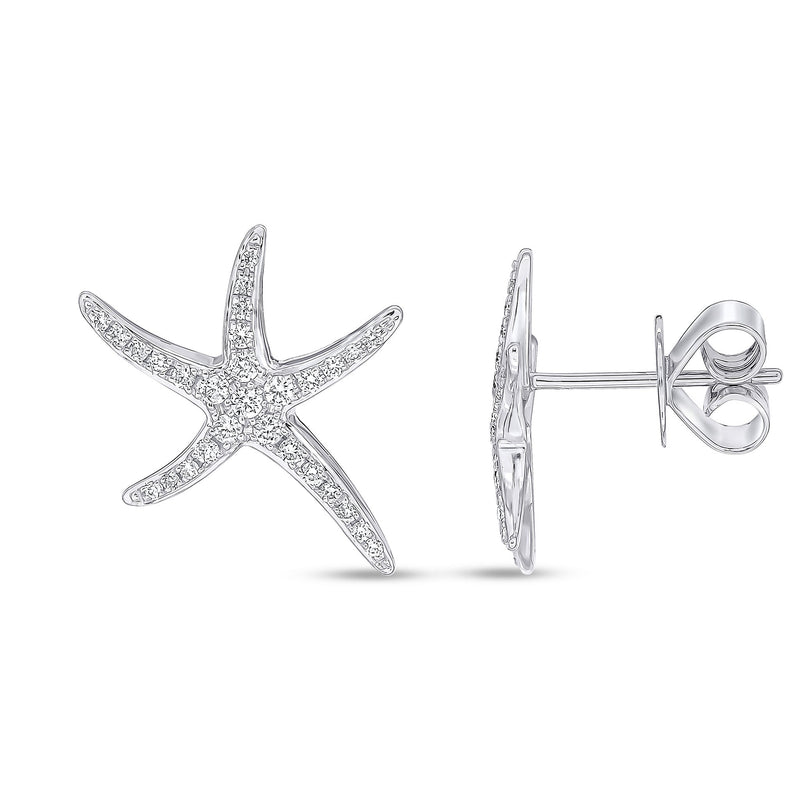 18ct White Gold Natural Diamond Starfish Stud Earrings — 17.5mm