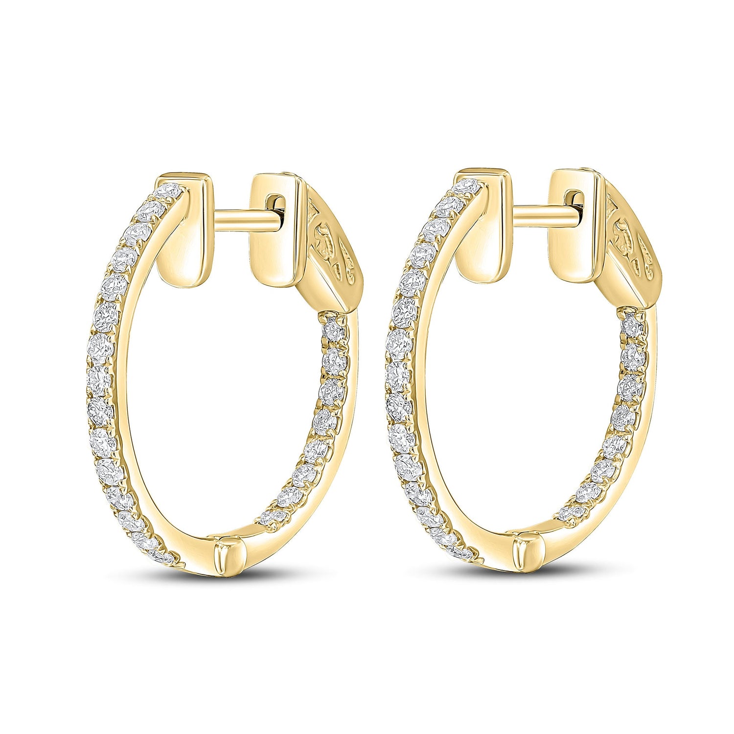 18ct Yellow Gold Full Natural Diamond Round Hoop Earrings — 18mm