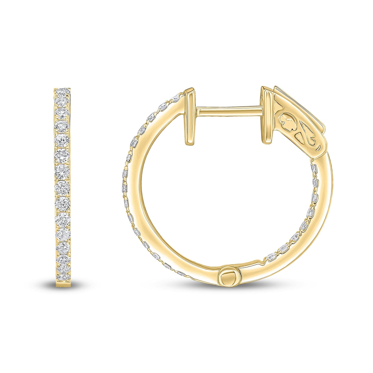 18ct Yellow Gold Full Natural Diamond Round Hoop Earrings — 18mm