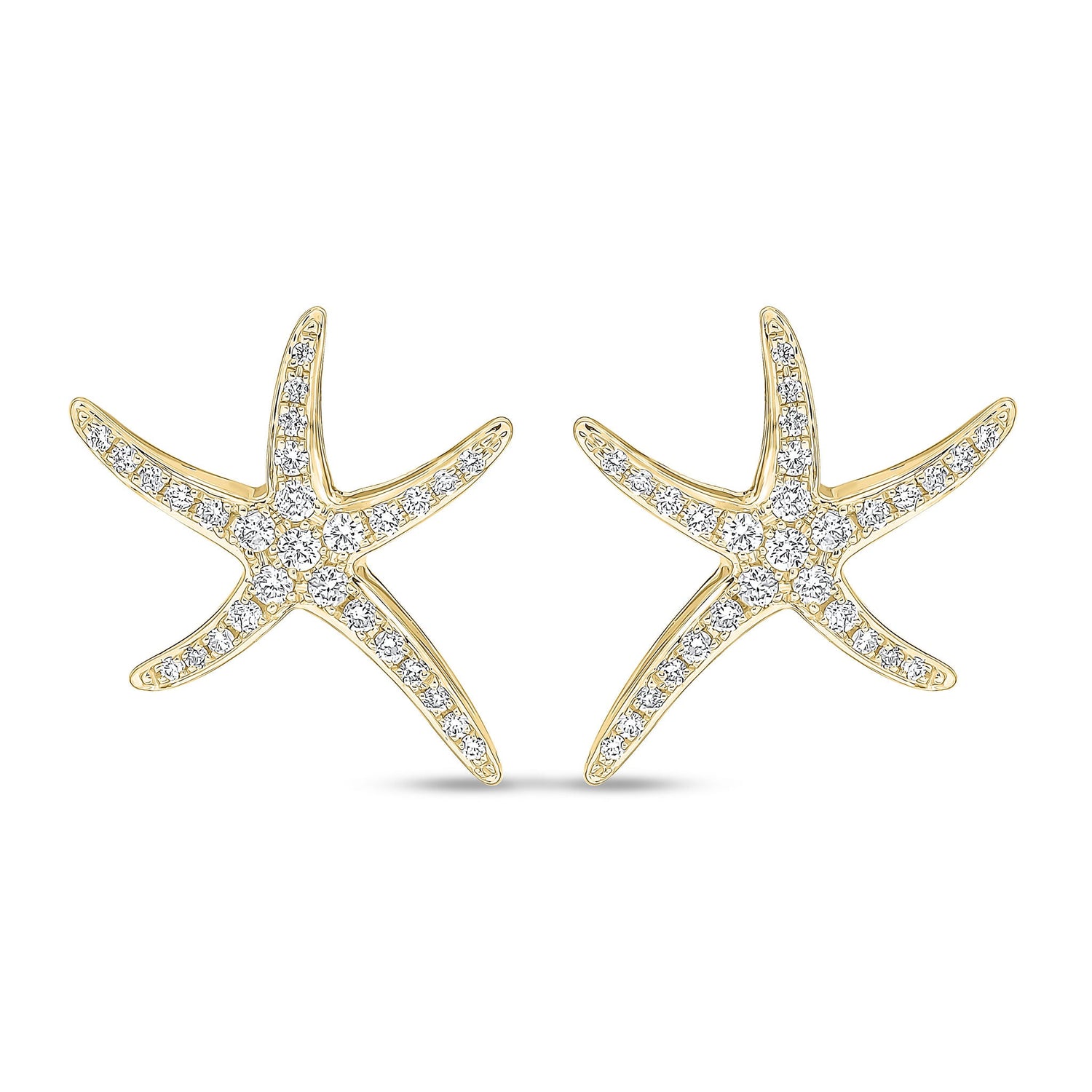 18ct Yellow Gold Natural Diamond Starfish Stud Earrings — 17.5mm