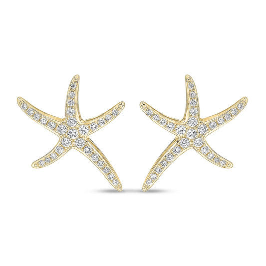 18ct Yellow Gold Natural Diamond Starfish Stud Earrings — 17.5mm