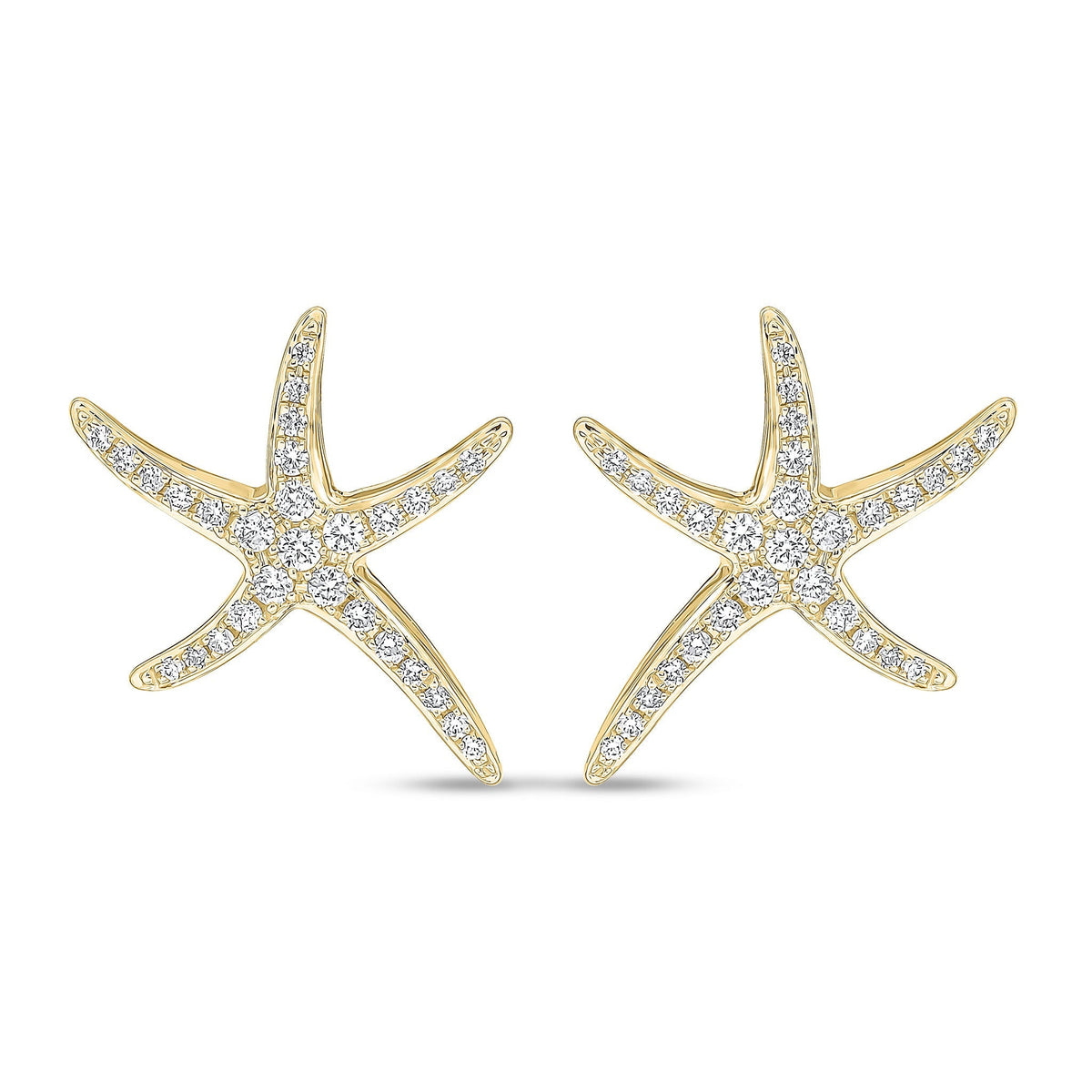18ct Yellow Gold Natural Diamond Starfish Stud Earrings — 17.5mm
