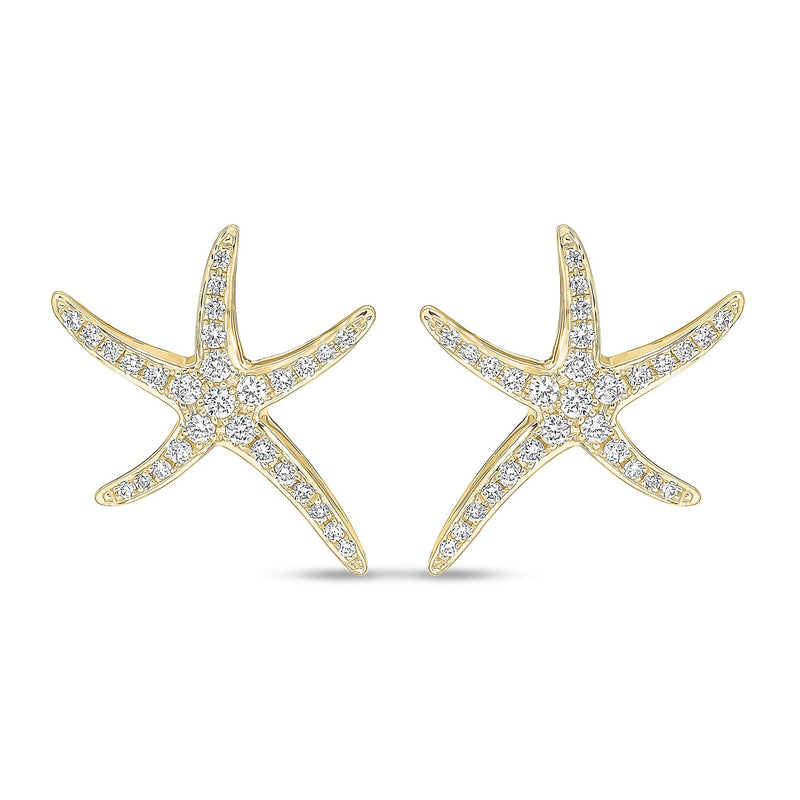 18ct Yellow Gold Natural Diamond Starfish Stud Earrings — 17.5mm