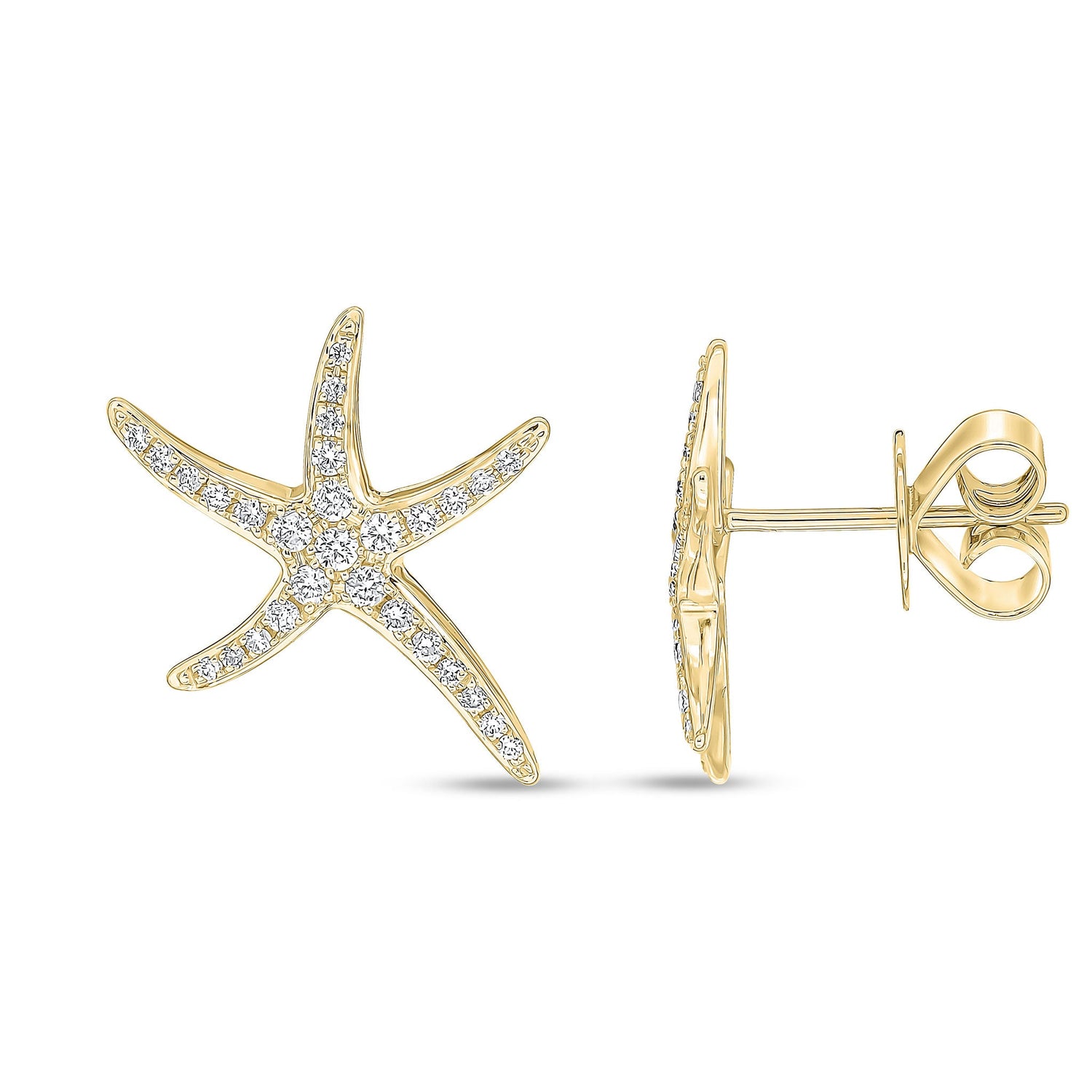 18ct Yellow Gold Natural Diamond Starfish Stud Earrings — 17.5mm
