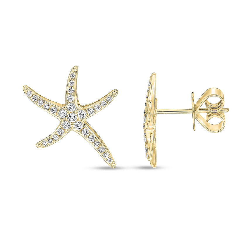 18ct Yellow Gold Natural Diamond Starfish Stud Earrings — 17.5mm