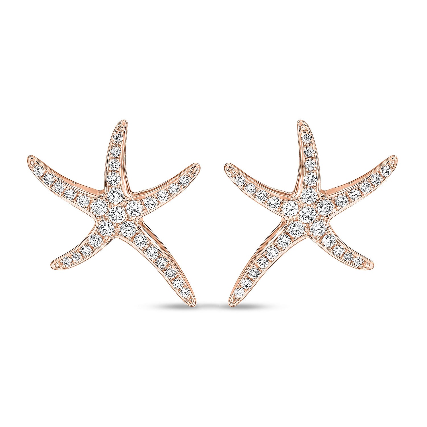 18ct Rose Gold Natural Diamond Starfish Stud Earrings — 17.5mm