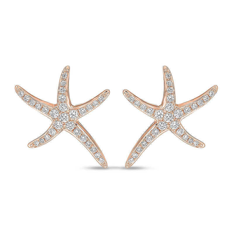 18ct Rose Gold Natural Diamond Starfish Stud Earrings — 17.5mm