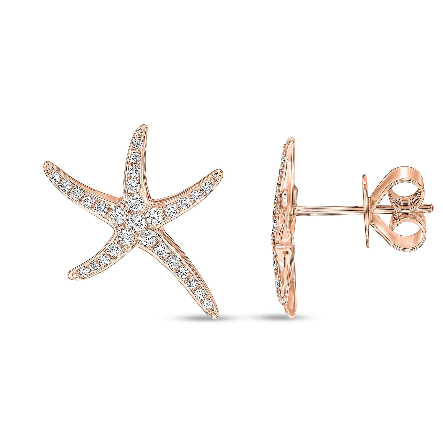 18ct Rose Gold Natural Diamond Starfish Stud Earrings — 17.5mm