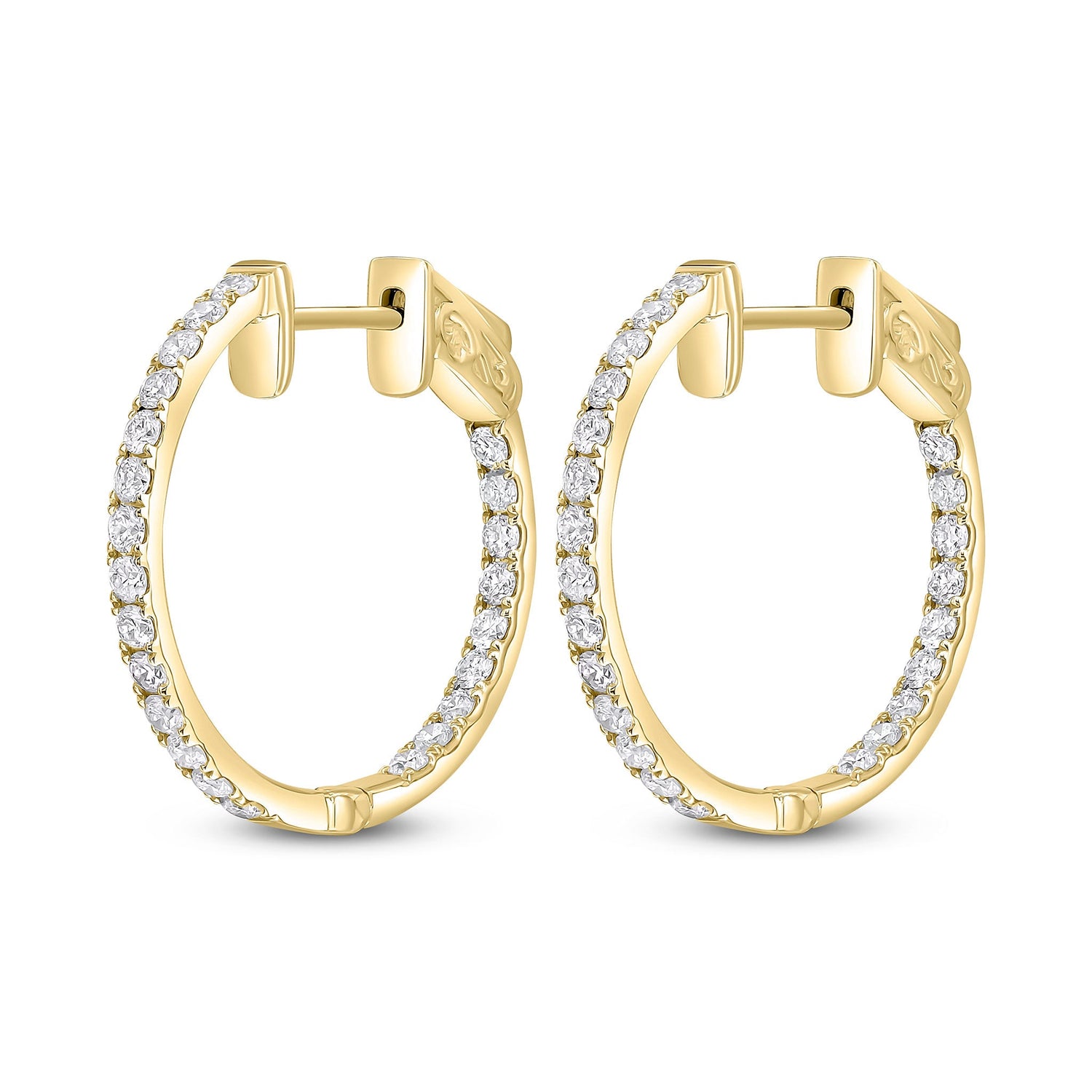 18ct Yellow Gold Full Natural Diamond Round Hoop Earrings — 20mm
