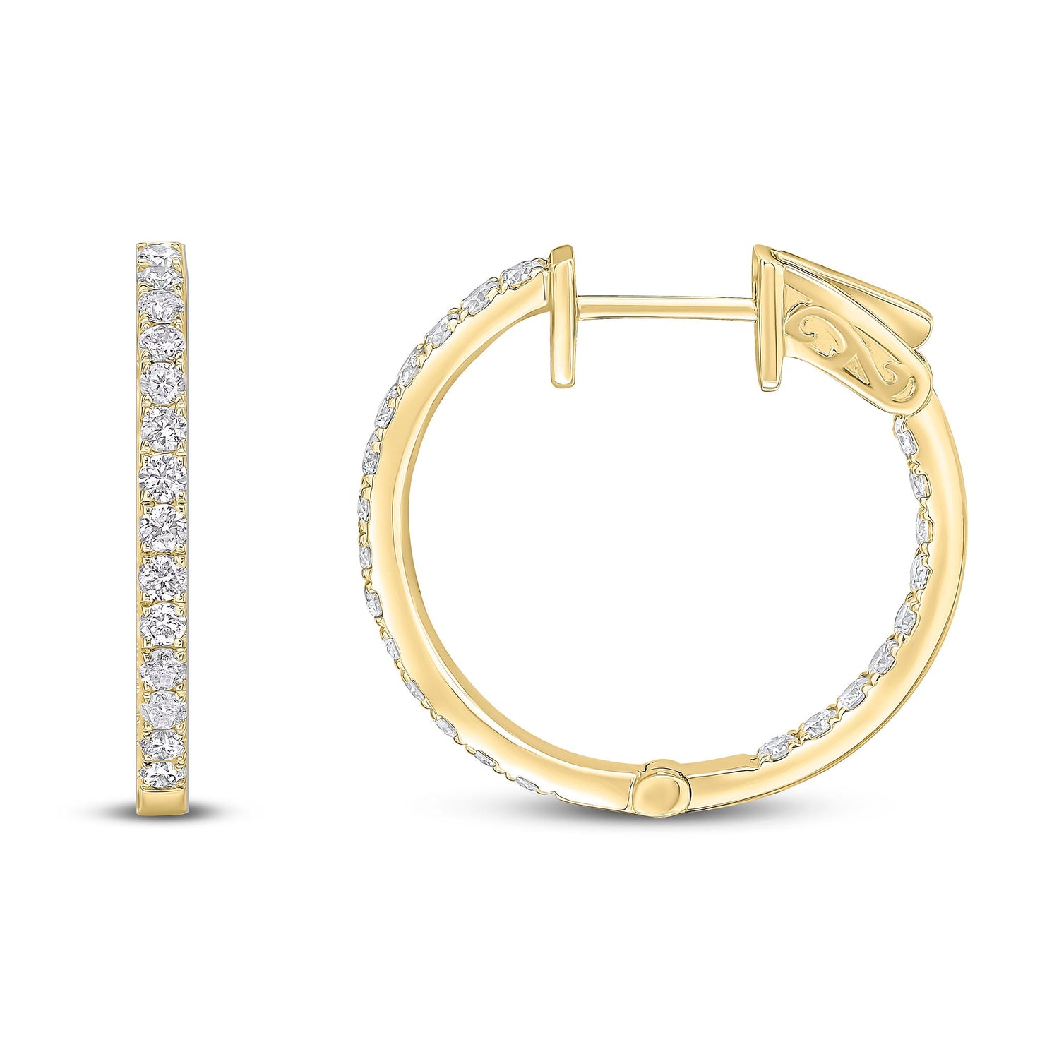 18ct Yellow Gold Full Natural Diamond Round Hoop Earrings — 20mm