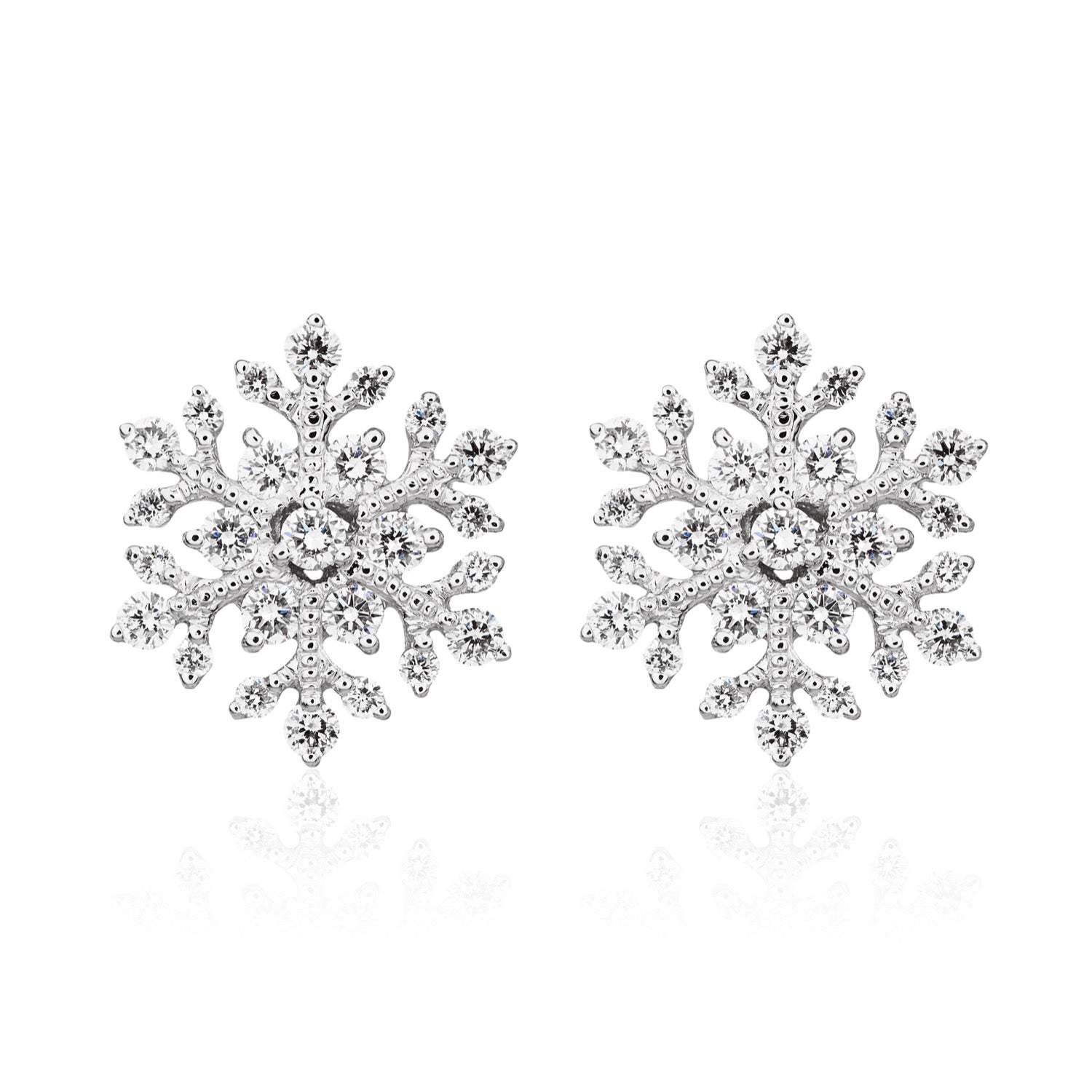18ct White Gold Natural Diamond Snowflake Stud Earrings — 12mm