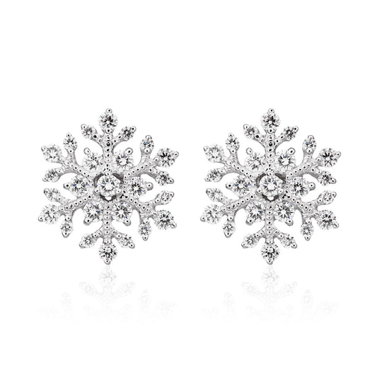 18ct White Gold Natural Diamond Snowflake Stud Earrings — 12mm