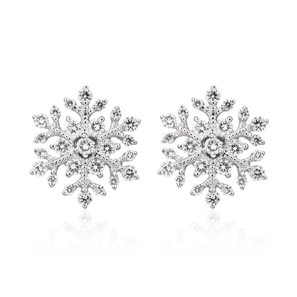 18ct White Gold Natural Diamond Snowflake Stud Earrings — 12mm