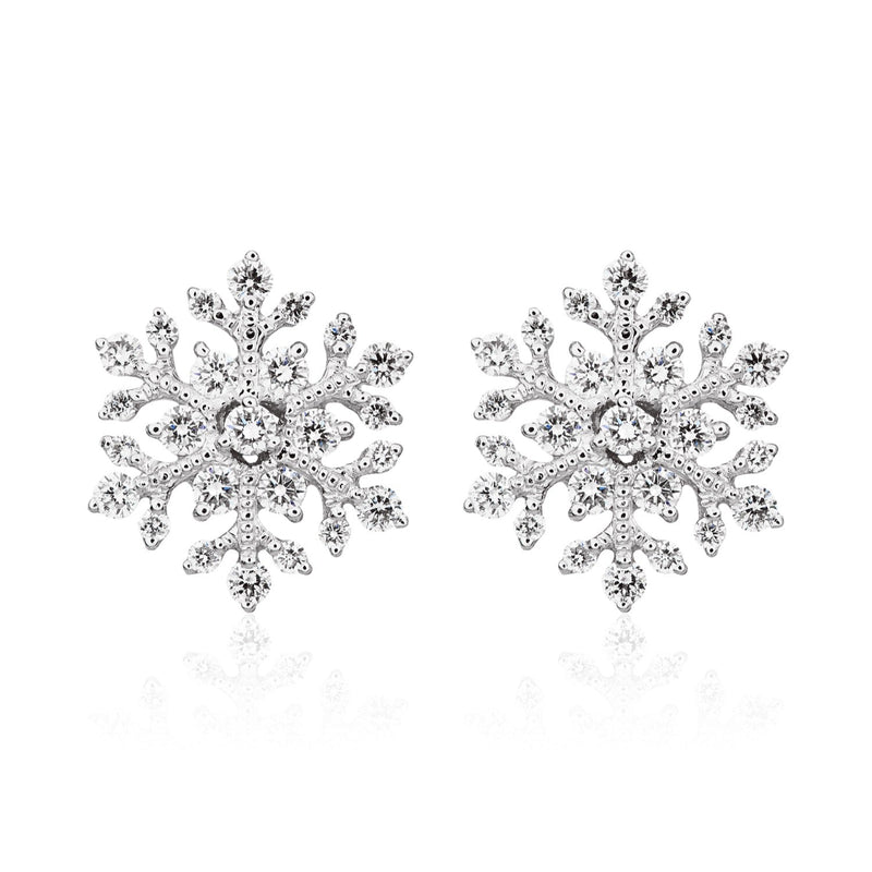 18ct White Gold Natural Diamond Snowflake Stud Earrings — 12mm